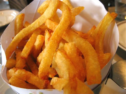 DBGB crispy, golden fries. They kept trying to clear them away, but the 3rd time I slapped their hands, the bartenders left them for me to finish off