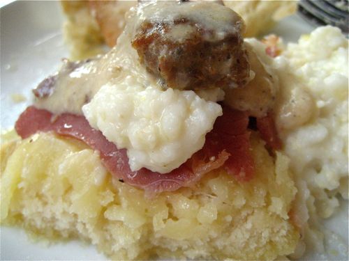 tell me that you wouldn't have done the same???  ham & cheese biscuit WITH sausage country gravy.